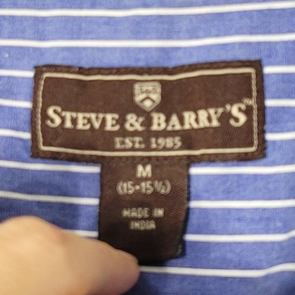 Steve & Barry's Men's Blue & White Striped Long Sleeve Button Up Cotton Shirt M - Picture 6 of 10